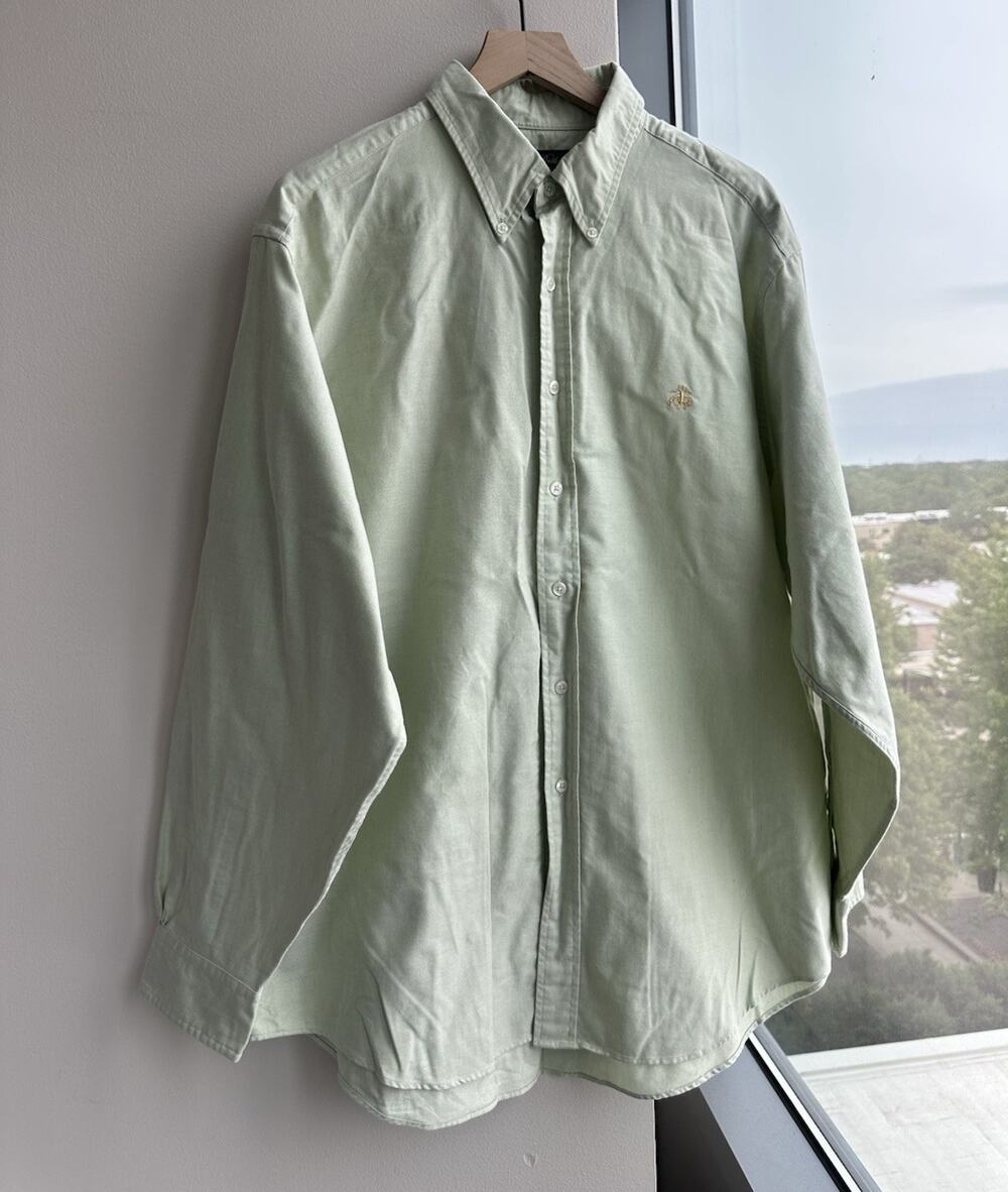 Brooks Brothers Supima Cotton Woven Green Solid Button Up Long Sleeve XL